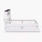 Artiss Single Bed Frame with Storage Drawers White Platform Bedframe with Bookcase Headboard Charging Station Led Light