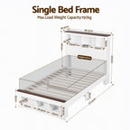 Artiss Single Bed Frame with Storage Bookcase Headboard and Footboard, White